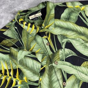 Tommy Bahama Shirt Mens‎ XL Black Green Silk Hawaiian Tropical Relax Loop Collar
